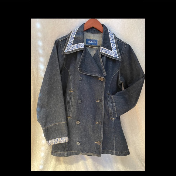 Express Bleus Denim Nautical Jacket Dbl Breasted 3/4 Length 100% Cotton - Picture 1 of 11